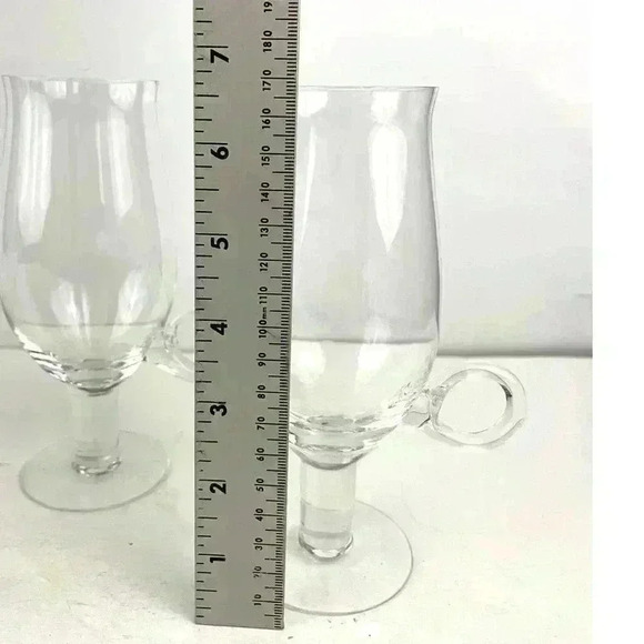 VTG Set of 4 Hand Blown Goblet Style Pedestal Cups Handle Clear Glass 7.5" Tall - Picture 6 of 14